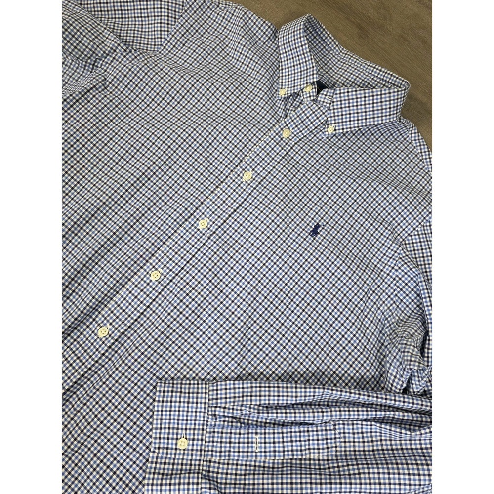 Ralph Lauren Shirt Mens XL Blue White Button Down Check Navy Pony Cotton Casual